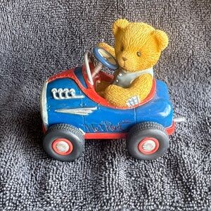 Cherished Teddies. Blue and Red Toy Car with Bear
